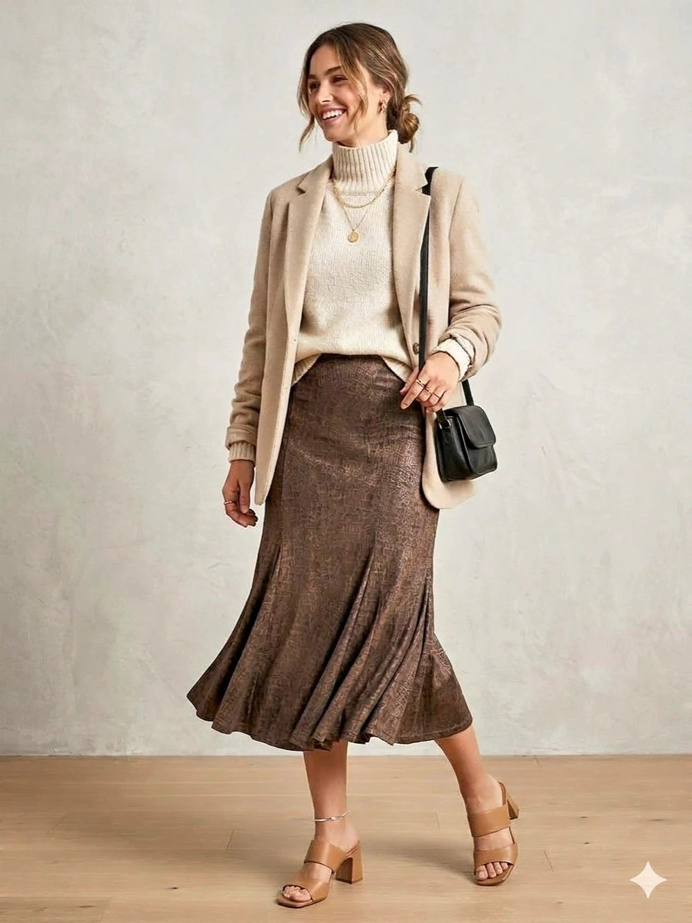 H&M Crocodile Embossed Flounced Midi Skirt